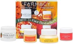 Farmacy Bestsellers Skin Care Set - Includes Green Clean Cleansing Balm, Wake Up Honey Eye Cream, Honey Halo Face Moisturizer + Lip Smoothie - Travel Size Skincare for Healthy, Glowing Skin (4 Count)