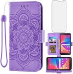 Asuwish Phone Case for Tracfone BLU View 2 B130DL Wallet Cover with Tempered Glass Screen Protector and Flip Credit Card Holder Stand Slot Cell Accessories LUE View2 BLUView Two 4G LTE Women Purple