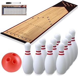 Mini Kids Bowling Set – Bowling Pins & Ball Game Set – Full Bowling Alley Games Toys & Score Cardfor Kid Age 5+ & Adult – Home Indoor Outdoor Backyard Lawn Yard (10 Pins, 1 Ball, 1 Lane Mat)