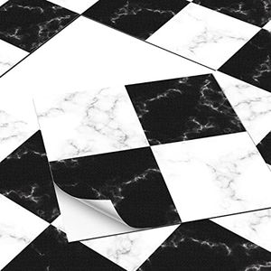 Black and White Floor Tiles Self Adhesive 30x30cm Peel and Stick Floor Tiles Waterproof Vinyl Floor Tiles for bathroom and kitchen Stick on Floor Tiles 10pcs