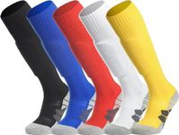 APTESOL Youth Soccer Socks Boys Girls Women Knee High Team Sport Cushion Sock Kids Long Tube Cotton Athletic Compression Socks (5-Pair Multicolor-A,Small)