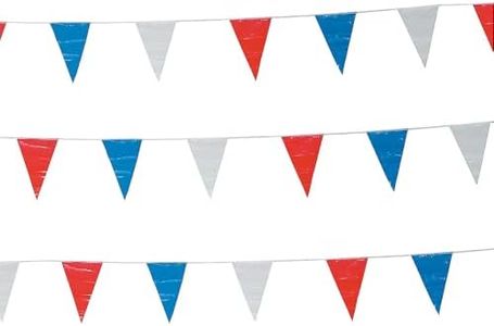 Fun Express - Red/white/blue Pennant Banner (100ft) for Fourth of July - Party Decor - Hanging Decor - Pennants - Fourth of July - 1 Piece