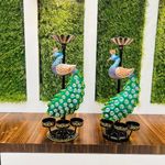 OVIK Metal Multicolor Tabletop Elegant Peacock T Light Showpiece Candle Dhoop Holder showpiece for Pooja, Home, Office, Indoor Outdoor Décor