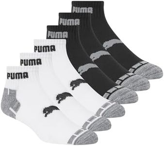 PUMA Mens 6 Pack Quarter Crew Running Socks, White/Black/Grey, 10-13 US