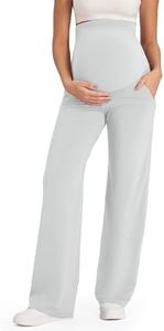 G4Free Maternity Slacks Over The Bell Wide Legs Baggy Work Pants for Casual Workout (Light Gray,M,28")