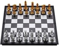 Chess Set for Kids and Adults -Gold and Silver Magnetic Chess-Folding Chess Board Game Set, Wood-Plastic Folding Board, Puzzle Board Game for Children and Adults