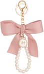 INSTITIZER Pink Pearl Bow Keychain Pink Keychain Wristlet Keychains Wristlet for Women Pearl Key Chains for Car Keychain Wallet Pendant Charms for Handbags