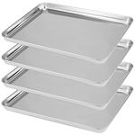 ZOENHOU Set of 4 Stainless Steel Baking Sheet Trays Set, 40cm Large Non-Stick Professional Rectangular Pan Baking Sheets Serving Cookie Oven Tray for Toaster Catering, Easy Clean 16 x 12 x 1 Inch