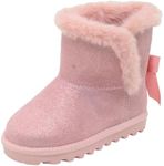 BEARPAW Toddler Julia Suede Boots with Faux Fur, Hard Bottom Baby Shoes, Soft Walking Shoes for Babies, Rose Gold Glitter, 5 Toddler