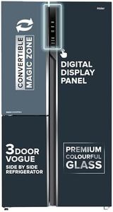 Haier 598L 3Star Vogue 3-Door Side by Side Frost Free Refrigerator|Expert Inverter Technology|Digital Display Panel|Jumbo Ice Maker|Deo Fresh Technology (HRT-683GOG, Grey Onyx Glass)