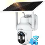 Xega 4G Lte Security Camera Outdoor With SIM Card, Solar Powered Wireless CCTV Work Without WiFi, 2K HD No WiFi Security Camera with PTZ Motion Detection Spotlight & Siren Alert TF&Cloud Storage IP66