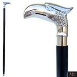 Medieval Replicas Natural Wood Walking Stick Eagle - Handcrafted Strong Sturdy Wooden Hiking Cane with Brass Nickel Handle - Ideal for Men or Women with Active Outdoor Lifestyle 36 Inch