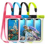 ivoler Waterproof Phone Pouch, 4-Pack IPX8 Universal Fluorescent Design Waterproof Case Dry Bag for swimming Compatible for iPhone 15 14 13 12 11 Pro Max XR,Samsung,Huawei etc up to 7"