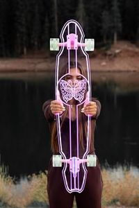 GHOST BOARDS Custom Longboard - Clear Long Boards with LED Wheels and Remote Control for Night Riding - Acrylic Skateboard Delivers Style, Stability, and Smooth Performance - 40" - Butterfly