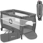 lionelo STEFI PLUS 2in1 Travel Cot & Playpen Portable with 2-Level Mattress Heigh, Baby Bed for Newborns and Toddlers 0-36kg Mattress, Side Entry, Breathable Mesh, LockGuard Safety, Wheels, Easy-Fold