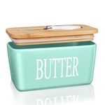 KAIBARE Butter Dish for 1 LB of Canadian Butter, Porcelain Butter Keeper Fit a Whole Pound Block of Butter, Ceramic Butter Storage for Countertop, Butter Container, Color: Green