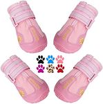 QUMY Dog Boots Waterproof Shoes for Dog with Reflective Strap Rugged Anti-Slip Sole 4pc (Size 3: 2.5"x1.9"(L*W), C-Pink)