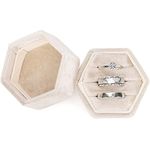 WantGor Velvet Jewelry Ring Box, 3 Slots Hexagon Ring Gift Box Vintage Ring Display Holder Case for Wedding Ceremony Proposal Engagement (Beige)