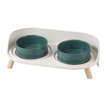 AHX Cat Food Water Bowl Set - Raised Cat Bowls with Non Slip Stand - Elevated Puppy Bowls for Small Dogs - Double Ceramic Cat Feeding Bowls with Splash Proof Guard - Tall Cat Dishes