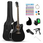 Moukey Acoustic Guitar Full Size Kit for Beginners, 4/4 Cutaway Guitar 41 Inch Starter Set with Chord Poster, Gig Bag, Tuner Picks, Capo, Strap,Black