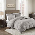 Madison Park Duke Full/Queen Size Bed Comforter Set - Grey, Solid – 3 Pieces Bedding Sets – Faux Fur Plush Bedroom Comforters