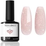 Modelones Nude Gel Nail Polish, 15 ML Nude Pink Gel Polish Glitter Iridescent Shimmer Pigment Jelly Neutral Color Skin Tone Sparkle Pink Natural Soak off U V LED Cured for Home Salon DIY Nail Art