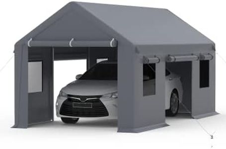 GAOMON 13'x20'Carport, Heavy Duty Portable Garage, with 4 Roll-up Doors & 4 Ventilated Windows, Reinforced Steel Poles & 180 g PE Waterproof Canopy, for Pickup Truck, and Boat, Silver Gray