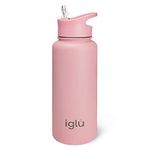 iglu Reusable Water Bottles | Premium Double Walled Stainless Steel | 1 Litre Vacuum Insulated Bottle | Leakproof Straw Lid | Sweatproof & BPA Free | Great His & Her Eco Gift (Himalayan Pink, 1L)