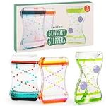 THE TWIDDLERS - 3 Liquid Motion Timers Hourglasses - 14cm, Stepping Designs - Calming Kids Sensory Toys for Stress Relief, Visual Bubble Lava Fidget Toys for Birthday, Autism, Relaxation