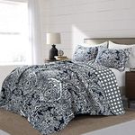 Lush Decor Aubree Quilt Paisley Damask Print Pattern Reversible 3 Piece Lightweight Bedding Blanket Bedspread Set, King, Navy