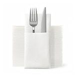 JEBBLAS Disposble Cloth Like Napkins Built-in Flatware Pocket,Wedding Party Linen Feel White Napkin, Prefolded for Silverware,50 Count