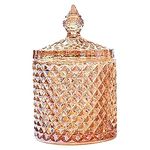 LUCKTE Home Decorative Butterfly Candy Jar Candy Dish Candy Buffet Storage Container Clear Crystal Diamond Faceted Jar with Crystal Lid-Large- (Amber, 16oz)