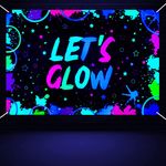 Glow Neon Birthday Backdrop - Glow in The Dark Let’s Glow Banner Backdrop Black Light Themed Party Photography Background Splatter Paint Photo Booth Backdrop, 5.9x3.9ft