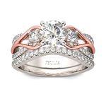 Jeulia Two Tone Rings for Women Rose Gold Three Stone Round Cut Engagement Rings Sterling Silver Halo Bridal Ring Set Anniversary Promise Wedding Ring with Jewelry Gift Box (6)