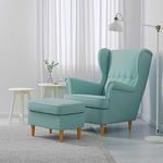 CRAFTCITY |Wing Chair for Living Room with Ottoman |Chair with Foot Rest and Cushion | Wingback Chair for livingroom, Bedroom, Office (Light Green)