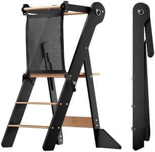 COSYLAND Foldable Toddler Standing Tower - Adjustable Height Folding Step Stool Natural & Charcoal