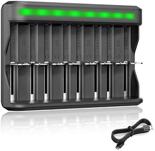 BONAI AA AAA C D SC Battery Charger with Detection Function, USB High-Speed Charging, Independent Slot, 8 Bay Household Battery Charger for Ni-MH Ni-CD Rechargeable Batteries