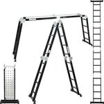 ALDORR 4x4 Professional Folding Ladder with Platform Aluminum - Multi-purpose - Load Capacity up to 150kg - Foldable - Safe and Reliable (EN131) - Extendable Ladder - 330LB / 150 KG