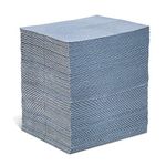 New Pig Blue Super Absorbent Pads | Oil Spill Mats | Made with 90% Recycled Fibers | 15" x 19" Pads | Each Pad Absorbs 30 oz | Total Absorbency is 24 gallons | 100-Count, Light Blue