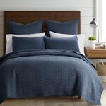 Levtex Home - Cross Stitch Navy Quilt Set - 100% Cotton - King/Cal King Quilt (106x92in.) + 2 King Shams (36x20in.) - Reversible - Cotton Fabric