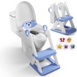 EzyWay Potty Training Seat with Training Stickers, Upgraded Toddler Toilet Seat for Kids Boys & Girls, 2 in 1 Potty Training Toilet for Kids with Splash Guard Anti-Slip Pad Step Stool (Blue)