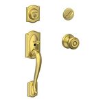 SCHLAGE Camelot Single Cylinder Handleset and Georgian Knob, Satin Brass (F60 CAM 608 GEO)