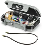 LOFICOPER Portable Safe Box, 4 Digit Combination Security Case, Waterproof Travel Lock Box, Small Beach Safe with Removable Chain, for Sports, Travel, Home, Office, Grey