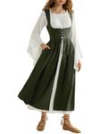 SCARLET DARKNESS Women Maxi Renaissance Dress Lace-up Irish Over Dress Long Sleeve Chemise Vintage Pirate Costume 2Pcs Olive Green L