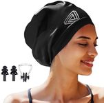 Large Swimming Cap, Suitable for Men and Women, Specially Designed Swimming Cap, Suitable for Very Long and Thick Curly Hair and Braids, Keep Hair Dry (Black)