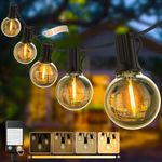Yuusei Outdoor Garden Lights Mains Powered, 100FT/30M Festoon Lights Outdoor with Dimmer, IP45 Waterproof, 37+2 G40 LED Bulb 2700K Warm White String for Wedding & Party, Outside Pergola Gazebo Patio