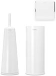 Brabantia 3 Piece Toilet Accessory Set, Toilet Brush & Holder, Toilet Roll Holder & Toilet Roll Dispenser (Drill/No Drill Wall Mounting), White