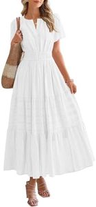 BTFBM Womens Summer 2026 Casual Midi Maxi Dresses Lightweight Short Sleeve V Neck Elastic Waist Boho Beach Dress Pockets(White, Medium)