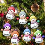 Up to 7PCS Personalized Christmas Snowman Ornaments Custom Snowman Wooden Ornaments for Christmas Tree Hanging Decorations, Customized 7 Colors Xmas Tree Hanging Tags with Family Name,3.15x2.87 in