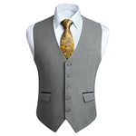 HISDERN Grey Waistcoat for Men Casual Wedding Waistcoats Formal Solid Colour Business Waistcoat Classic Prom Tuxedo Suit Vest with Fashion Pockets XL